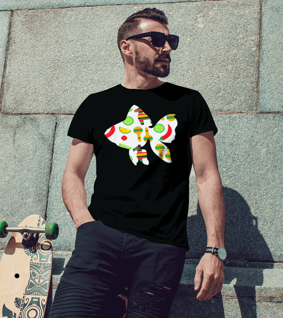Funny Fish With Cinco De Mayo Maracas And Chili Peppers T-Shirt