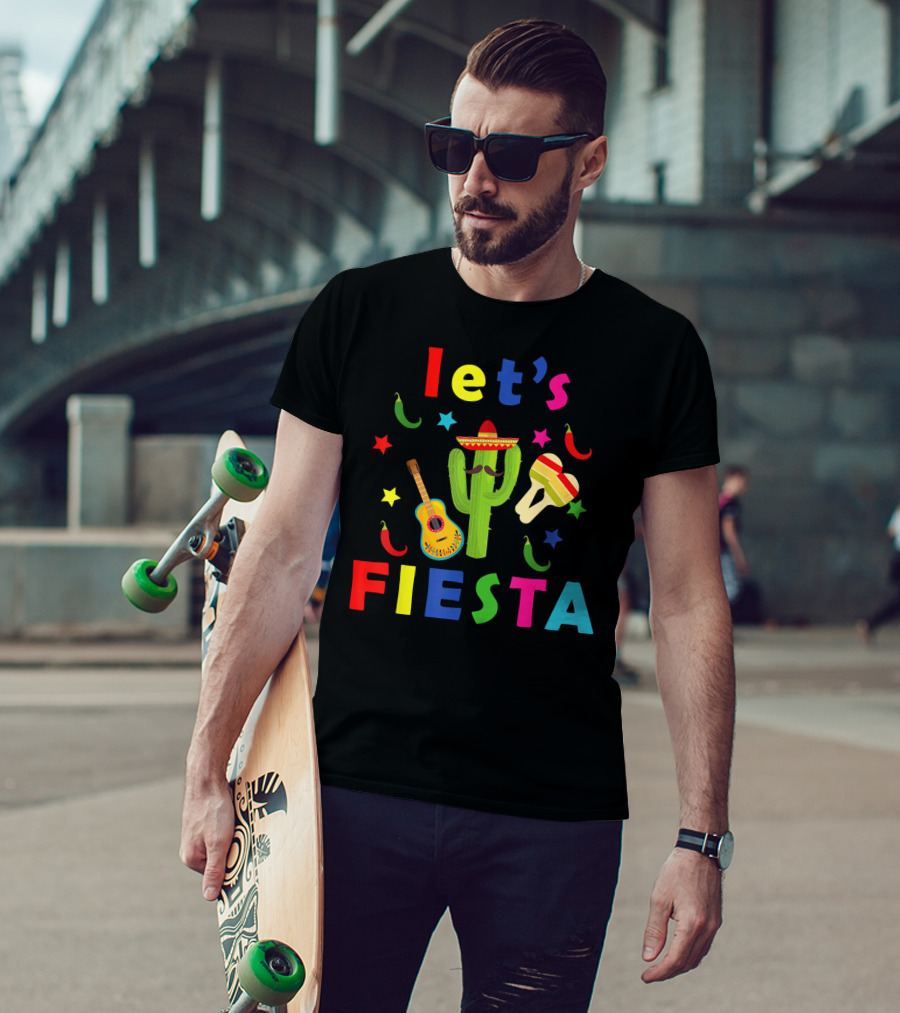 Let's Fiesta Mexican Guitar Cactus Cinco De T-Shirt