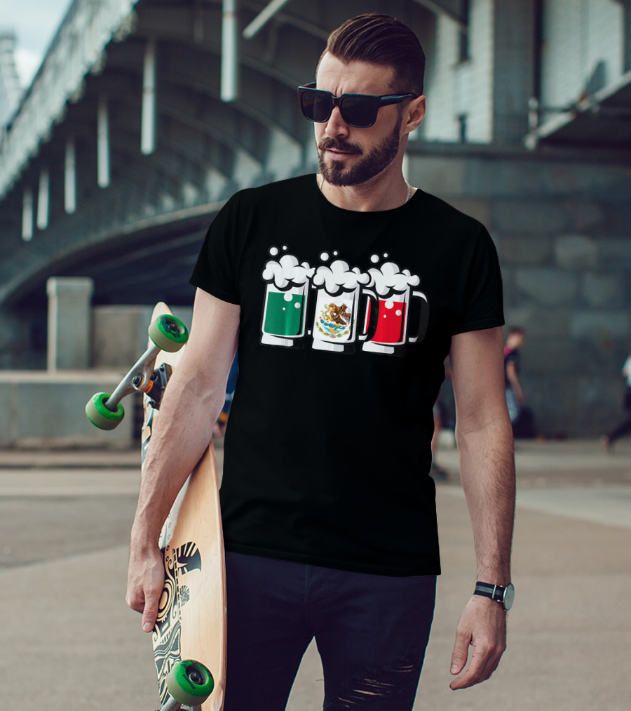 Mexican Flag Beer Glasses Cinco De Mayo T-Shirt