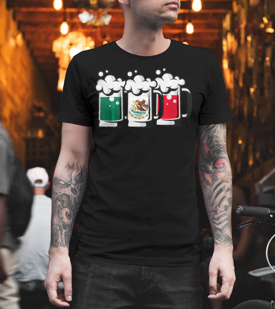 Mexican Flag Beer Glasses Cinco De Mayo T-Shirt