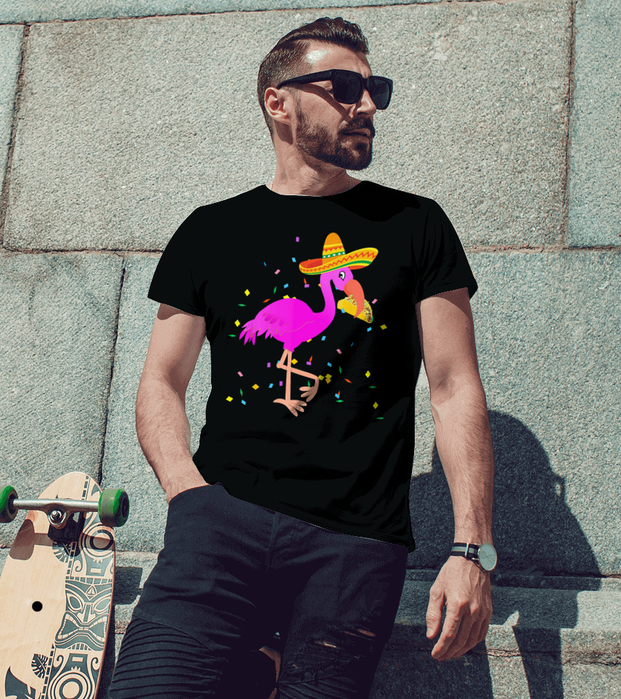 Pink Flamingo Sombrero Taco Mexican Cinco Fiesta T-Shirt