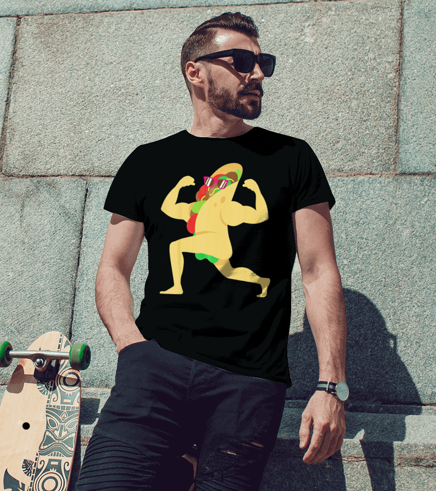 Muscle Beach Taco Funny Mexican Cinco De Mayo Flexing Bodybuilder T-Shirt