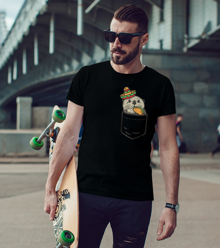 Cute Pocket Otter Sombrero Taco Cinco De Mayo T-Shirt