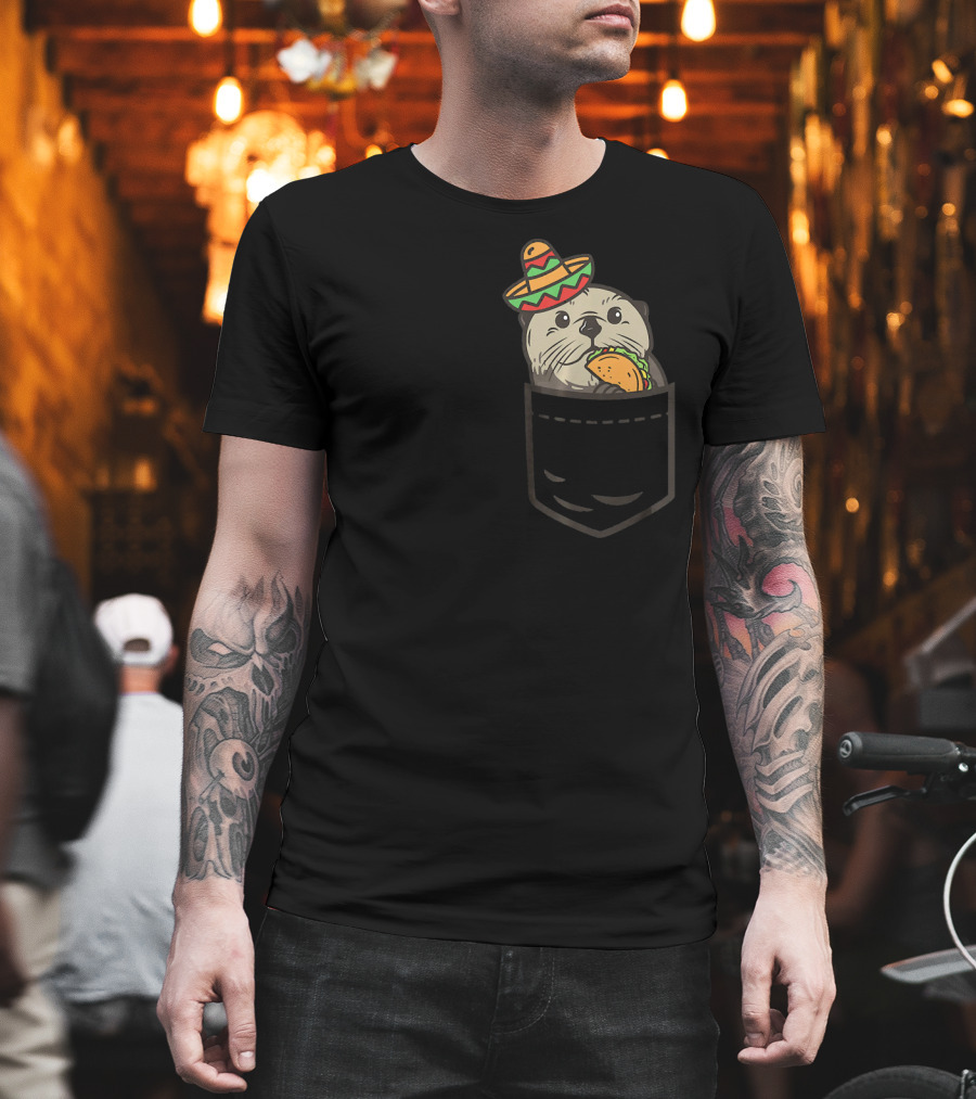 Cute Pocket Otter Sombrero Taco Cinco De Mayo T-Shirt