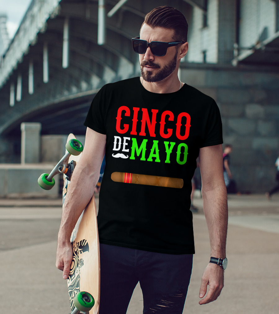 Cinco De Mayo Cigar With Mustache Graphic Funny Mexico T-Shirt