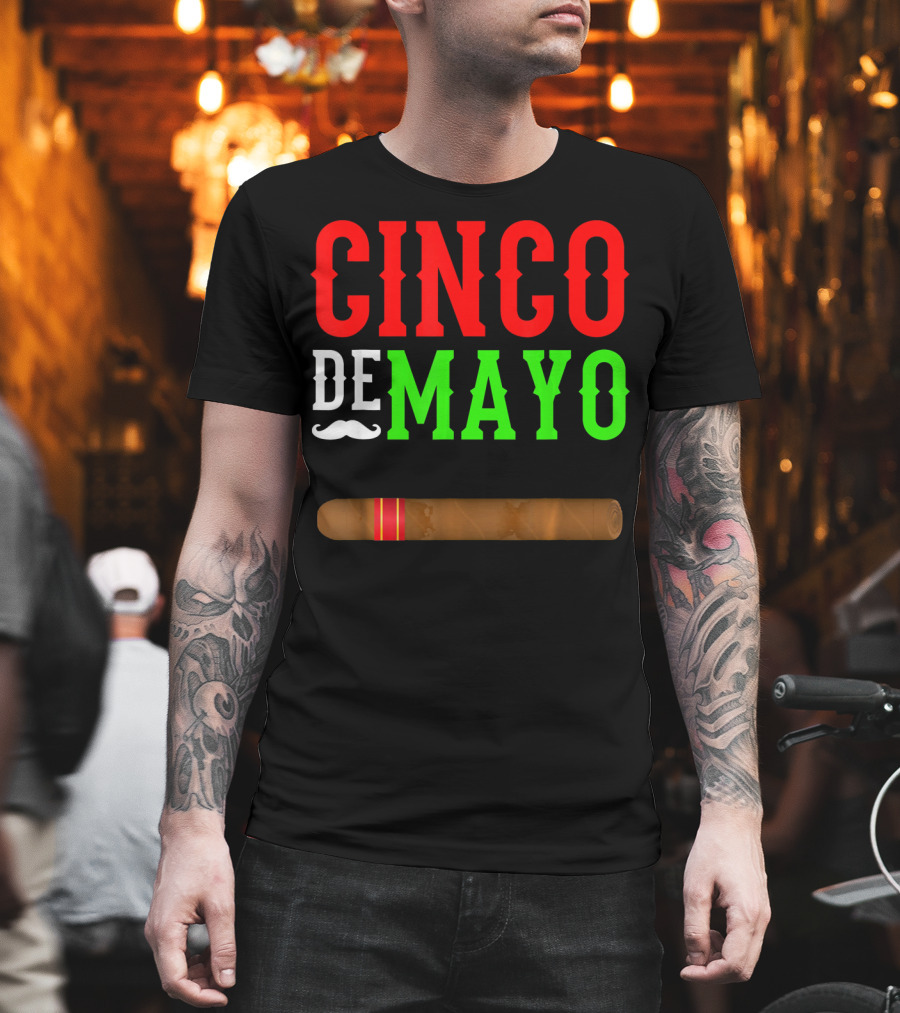 Cinco De Mayo Cigar With Mustache Graphic Funny Mexico T-Shirt