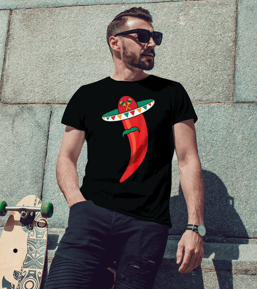 Sombrero Mustache Chili Pepper With Maracas T-Shirt