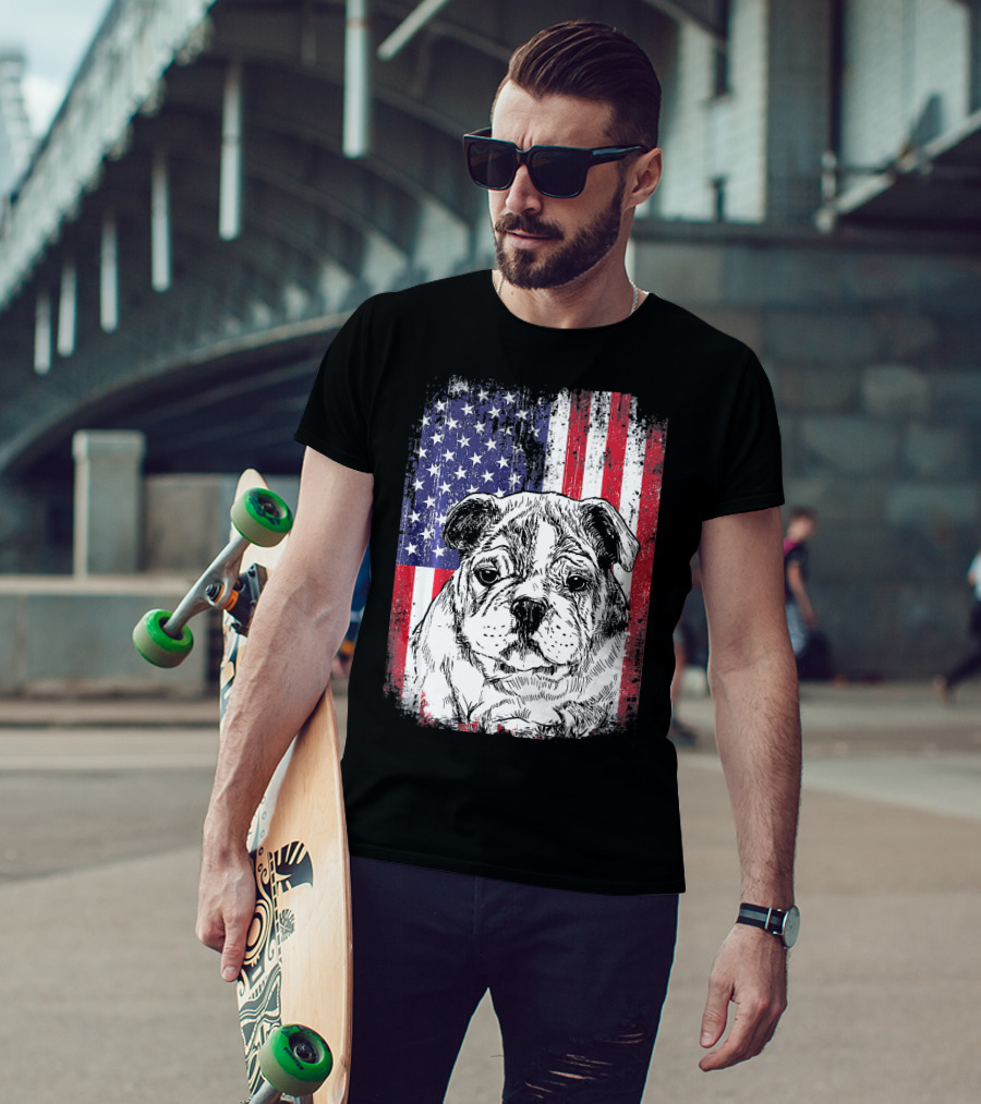 Patriotic American Flag Bulldog T-Shirt