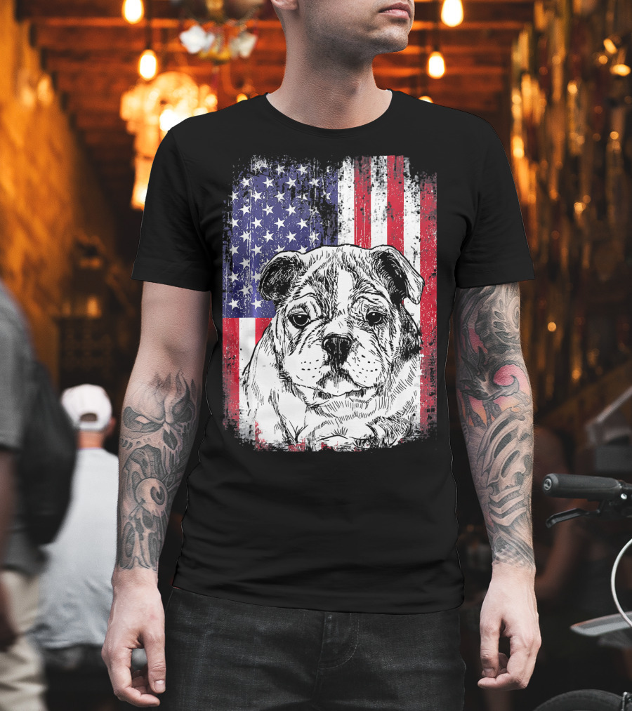 Patriotic American Flag Bulldog T-Shirt