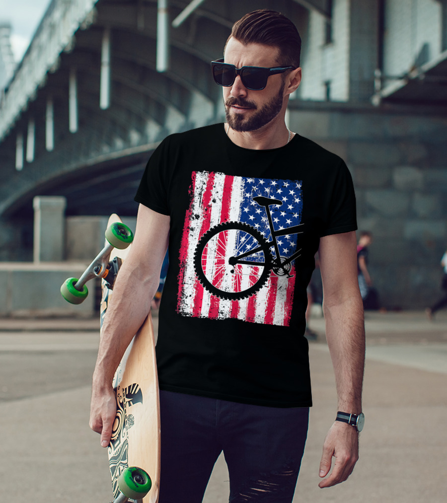 Mountain Bike Cycling American Flag Bicycle USA T-Shirt