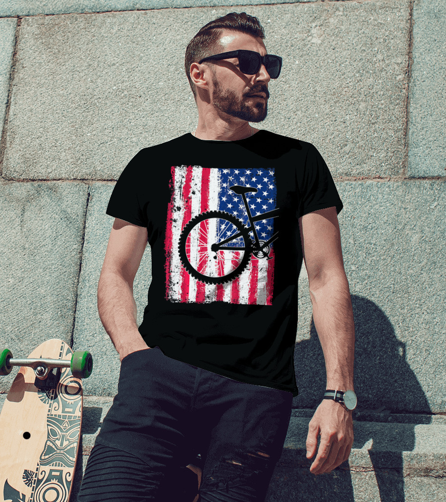 Mountain Bike Cycling American Flag Bicycle USA T-Shirt