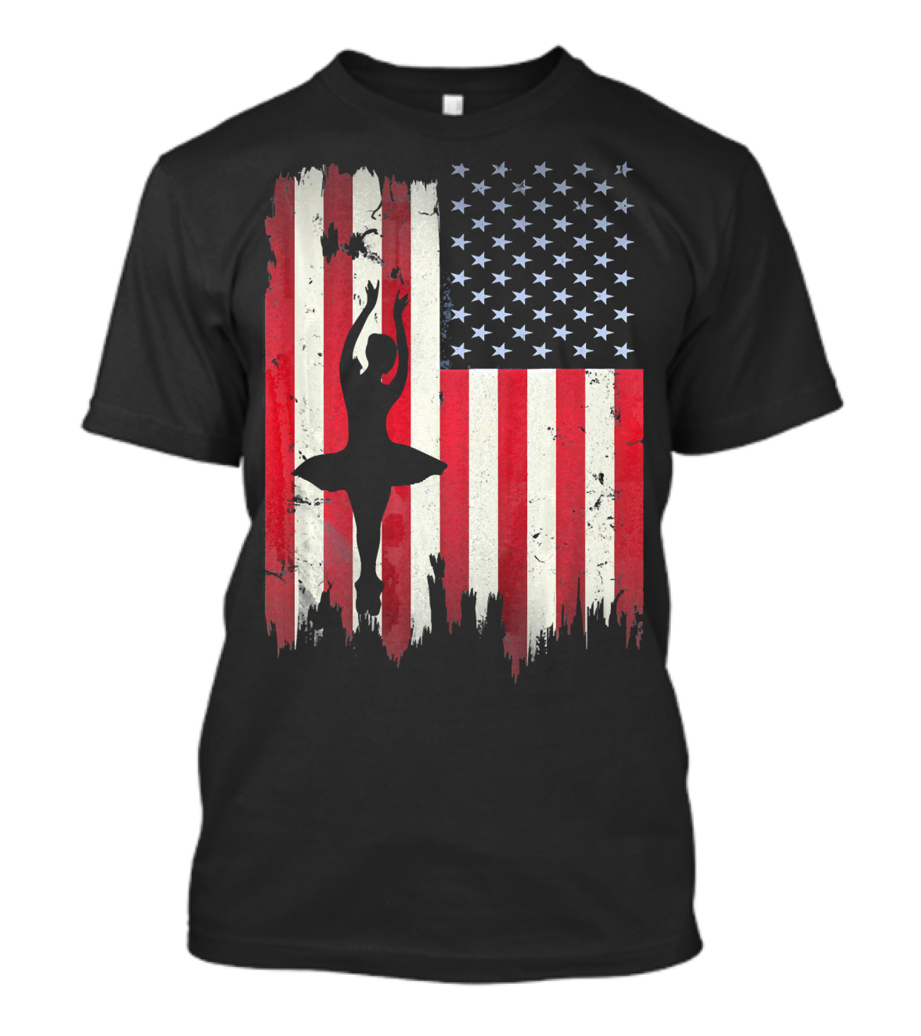 Ballerina Silhouette With American Flag Ballet USA T-Shirt