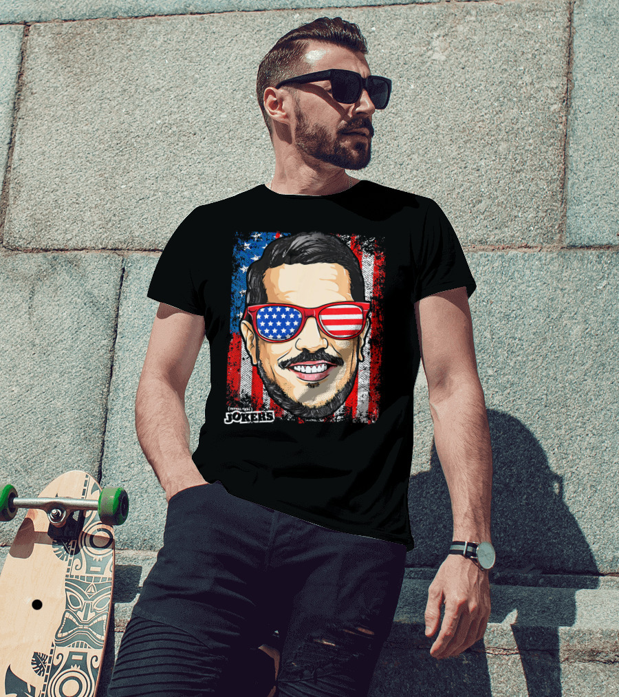 Impractical Jokers Patriotic Sal American Flag Sunglasses And Smiling Face T-Shirt
