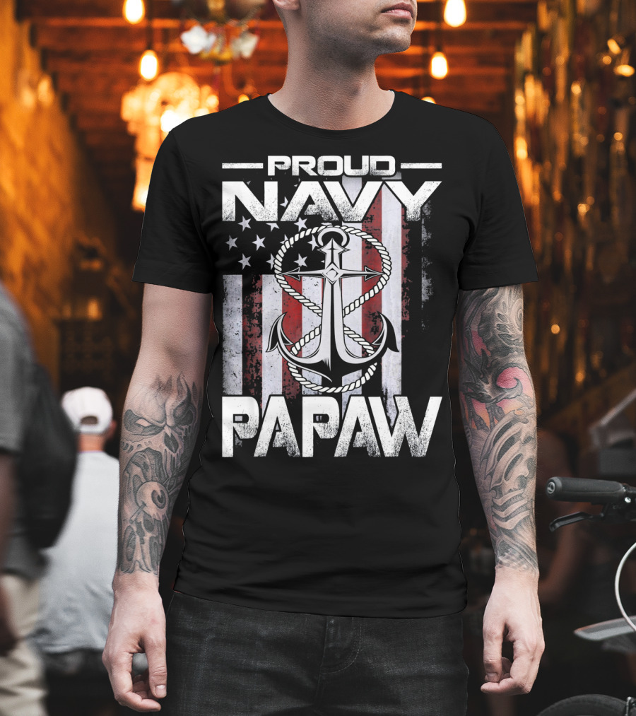 Proud Navy Papaw American Flag Anchor USA T-Shirt