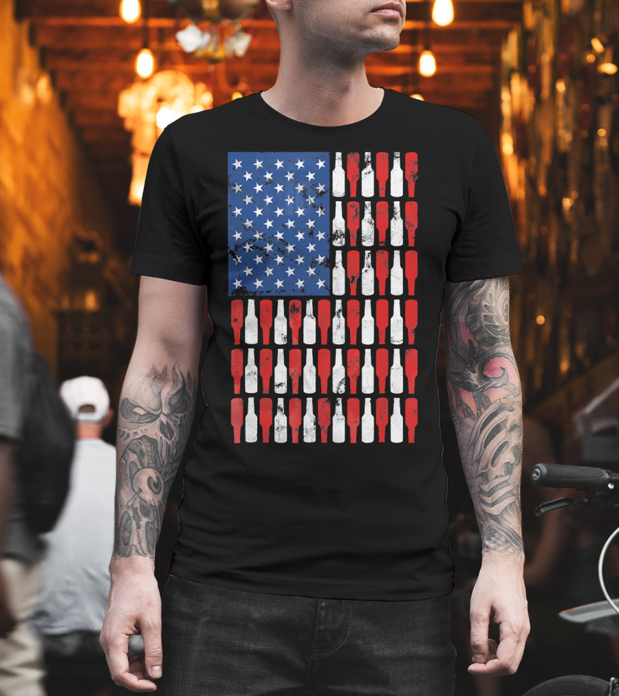 Vintage USA American Flag Made of Beer Bottles T-Shirt
