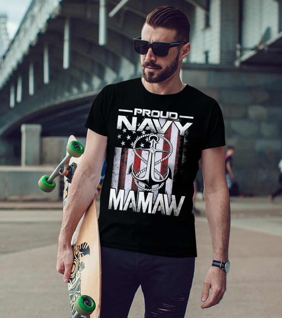 Proud Navy Mamaw USA Patriotic Anchor And Flag T-Shirt