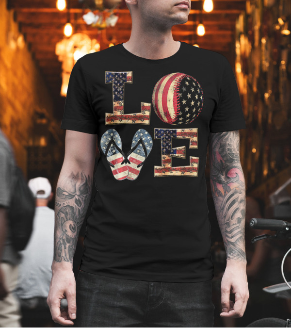 LOVE USA Baseball Softball Flip Flops T-Shirt LOVE USA Baseball Softball Flip Flops T-Shirt