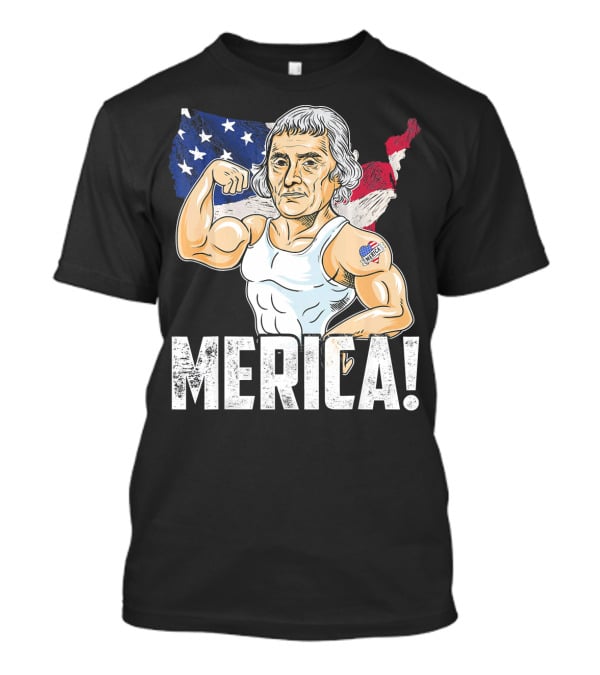 Thomas Jefferson Flexing Muscles Merica USA Flag T-Shirt
