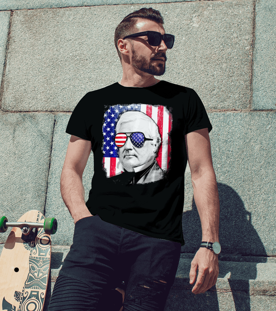Millard Fillmore Portrait With American Flag Sunglasses And US Flag Background T-Shirt