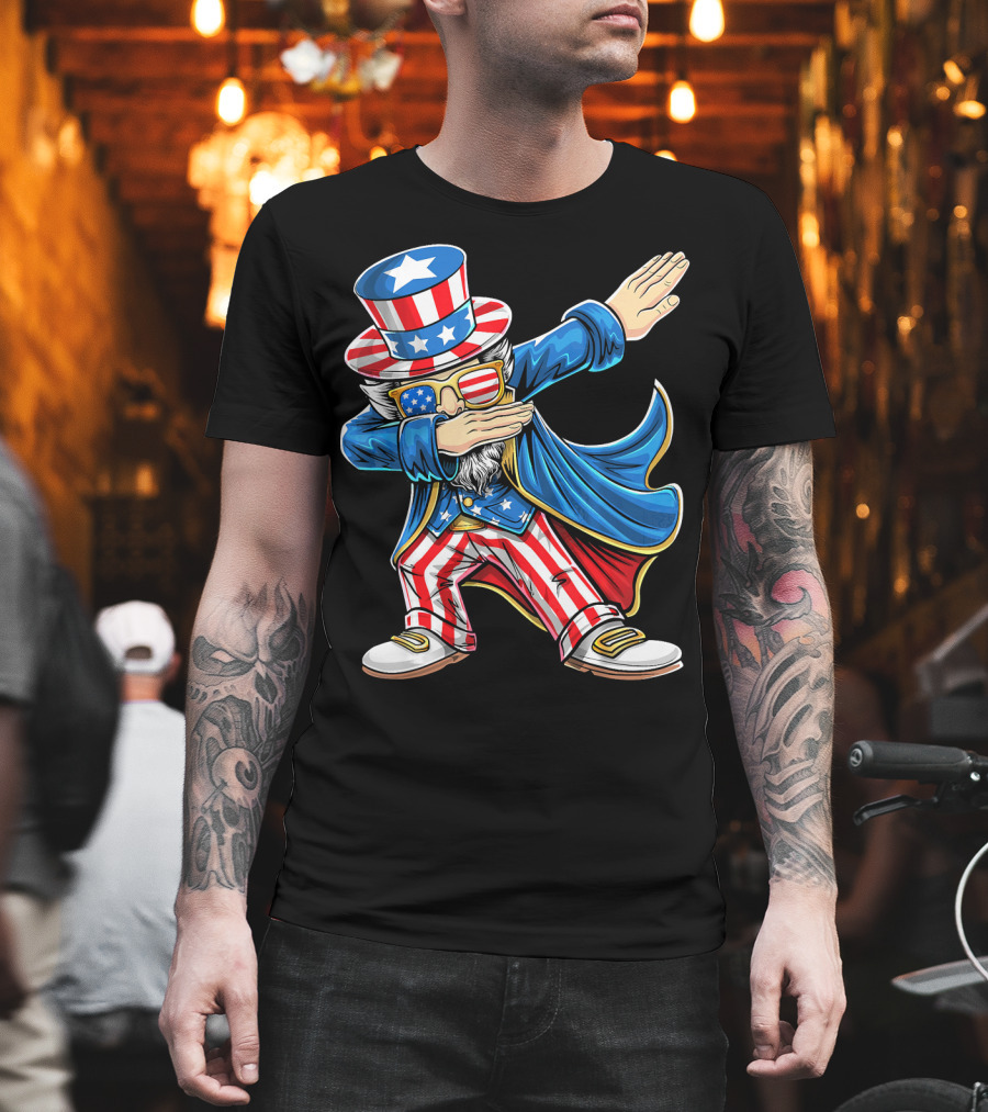 Uncle Sam Dabbing in Patriotic American Flag Suit and Hat T-Shirt