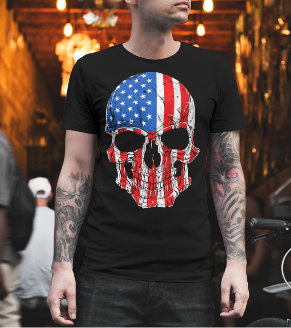 Skull Patriotic Stars and Stripes American Flag 4th of July T-Shirt Skull Patriotic Stars and Stripes American Flag 4th of July T-Shirt
