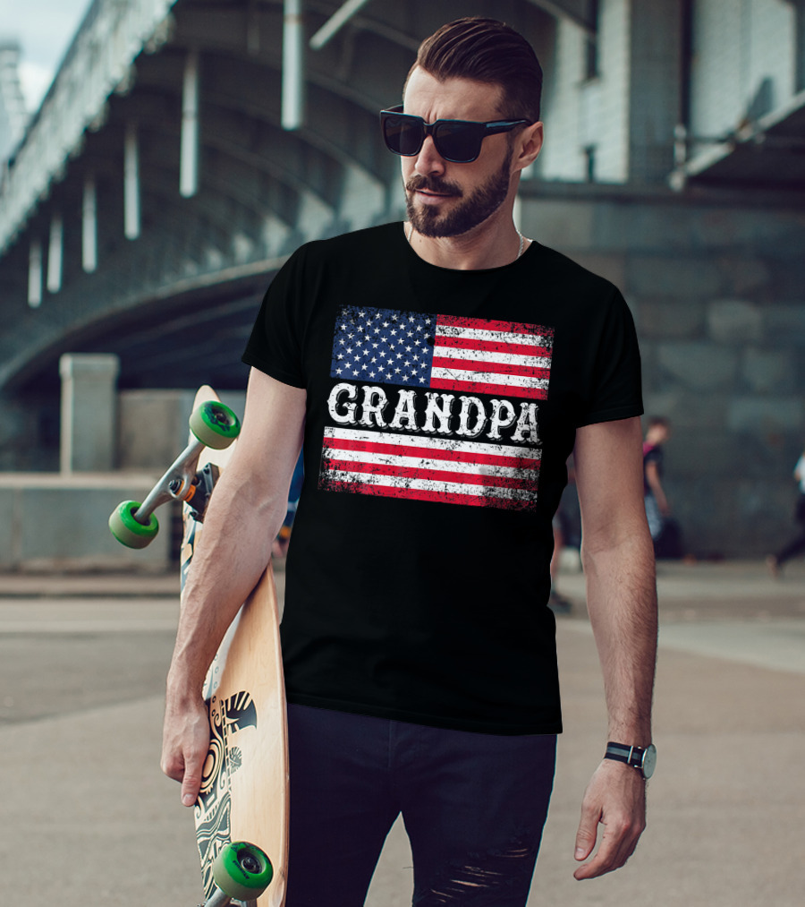 Grandpa Patriotic Vintage USA Flag T-Shirt