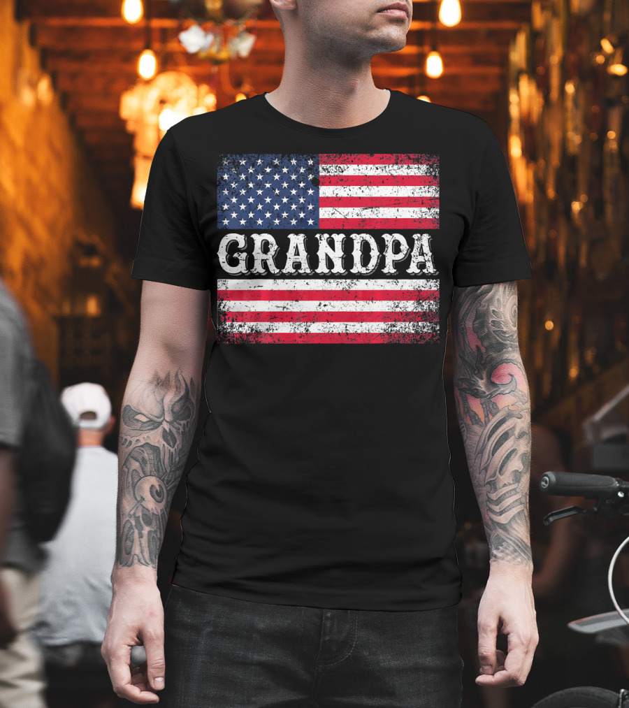Grandpa Patriotic Vintage USA Flag T-Shirt