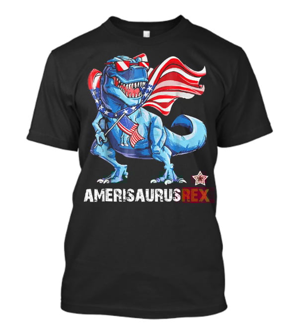 Amerisaurus Rex Patriotic Dinosaur With USA Flag And Stars T-Shirt