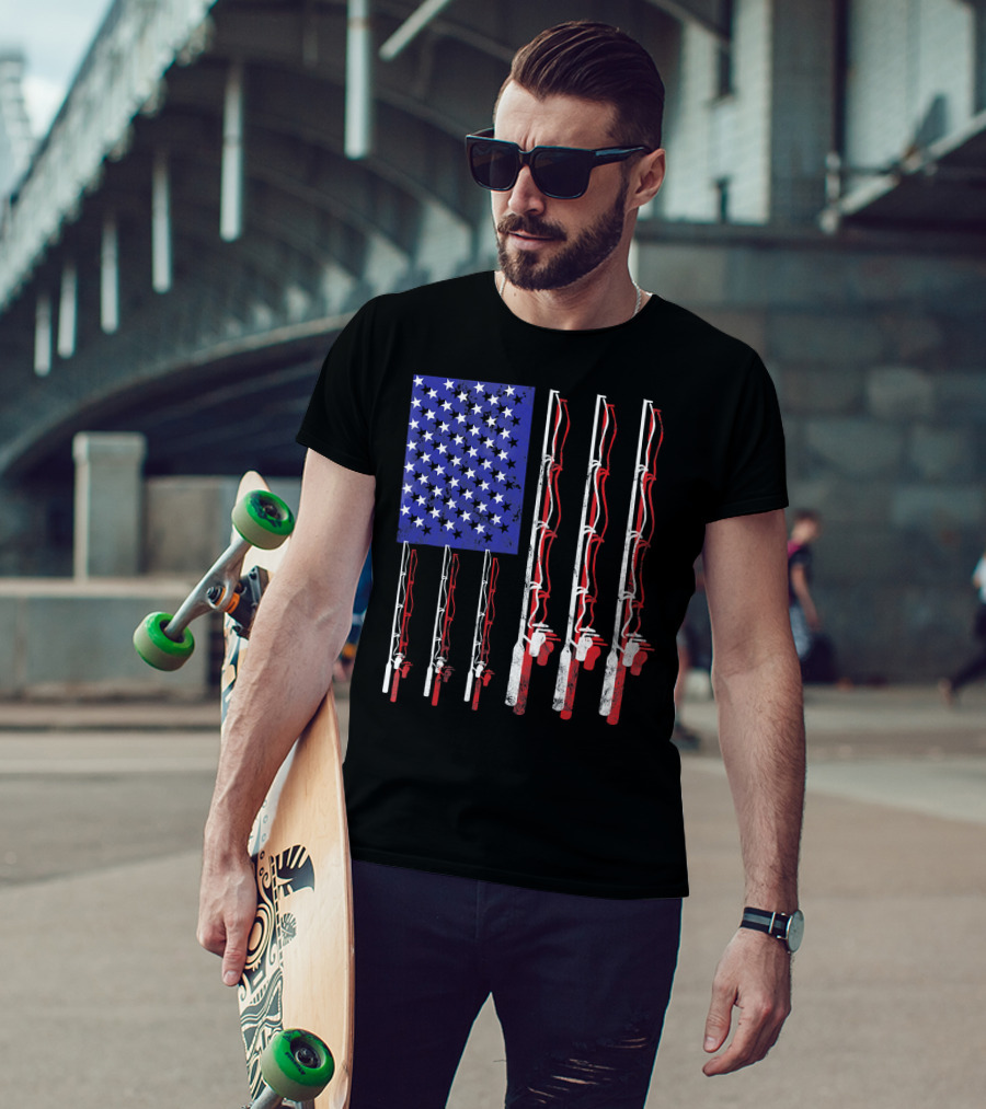 Humorous Patriotic Dad Fishing Rod American Flag Stars Stripes Edition T-Shirt