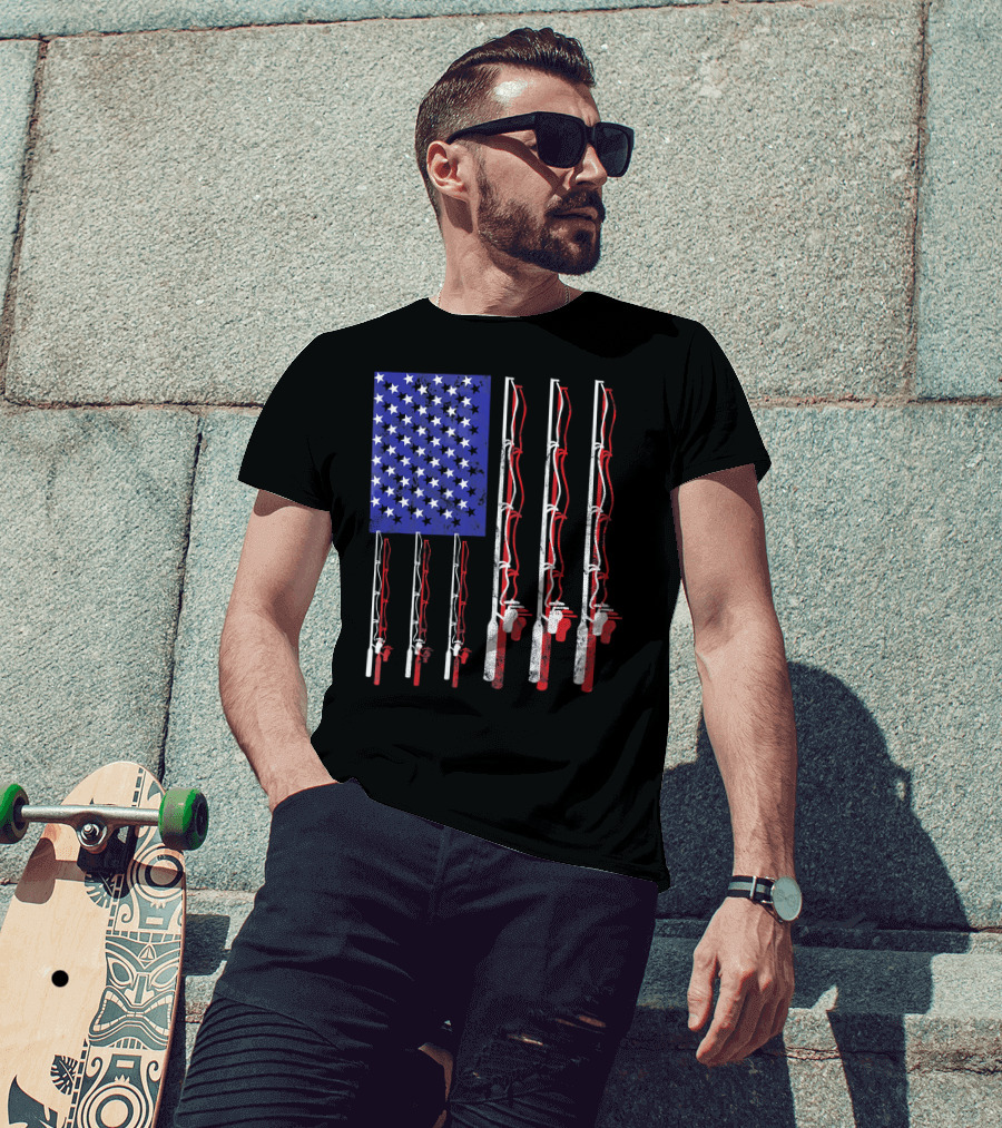 Humorous Patriotic Dad Fishing Rod American Flag Stars Stripes Edition T-Shirt