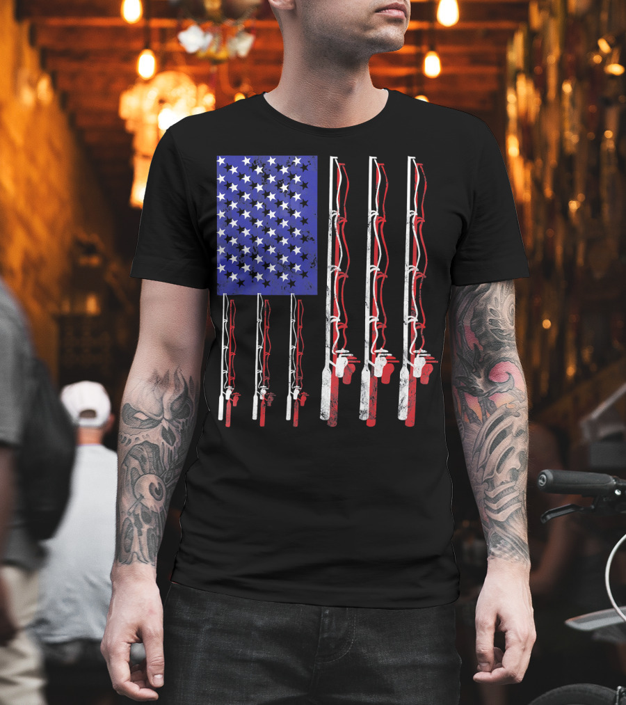 Humorous Patriotic Dad Fishing Rod American Flag Stars Stripes Edition T-Shirt