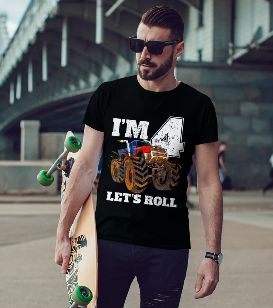 I'm 4 Let's Roll Monster Truck Birthday T-Shirt