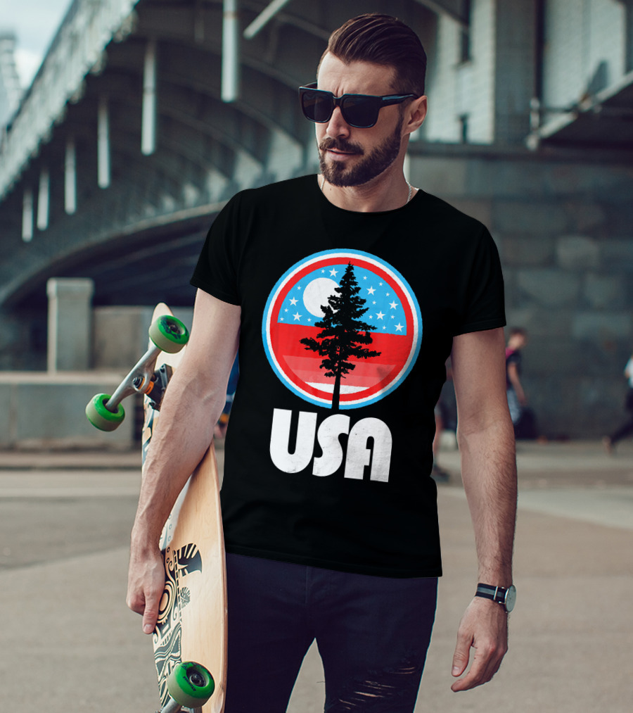 USA Vintage Patriotic Tree Moon Stars T-Shirt