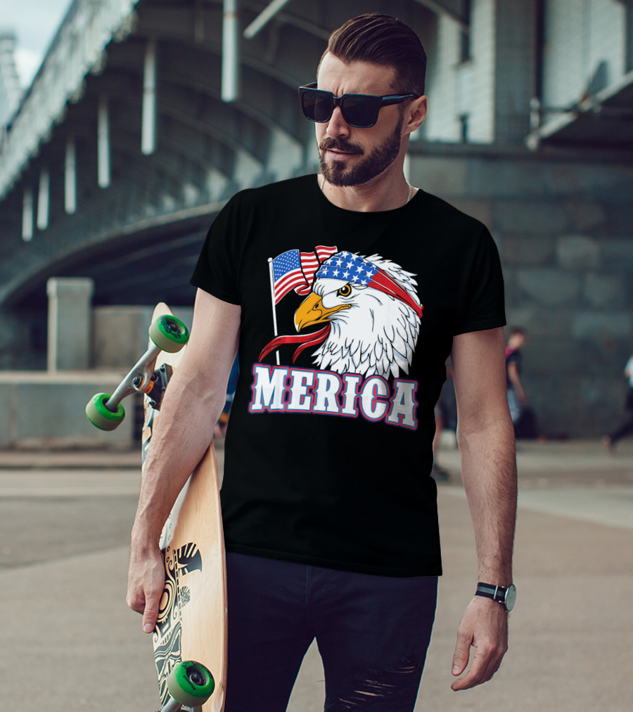 Merica Patriotic Bald Eagle American Flag Bandana USA Independence Day T-Shirt