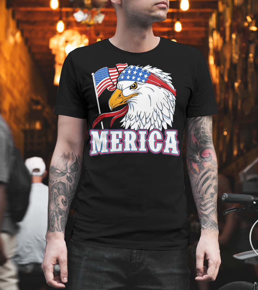 Merica Patriotic Bald Eagle American Flag Bandana USA Independence Day T-Shirt