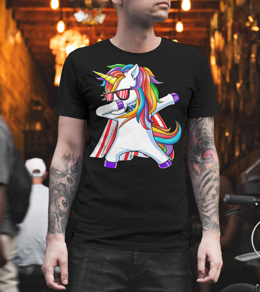 Dabbing Americorn American Flag Unicorn T-Shirt
