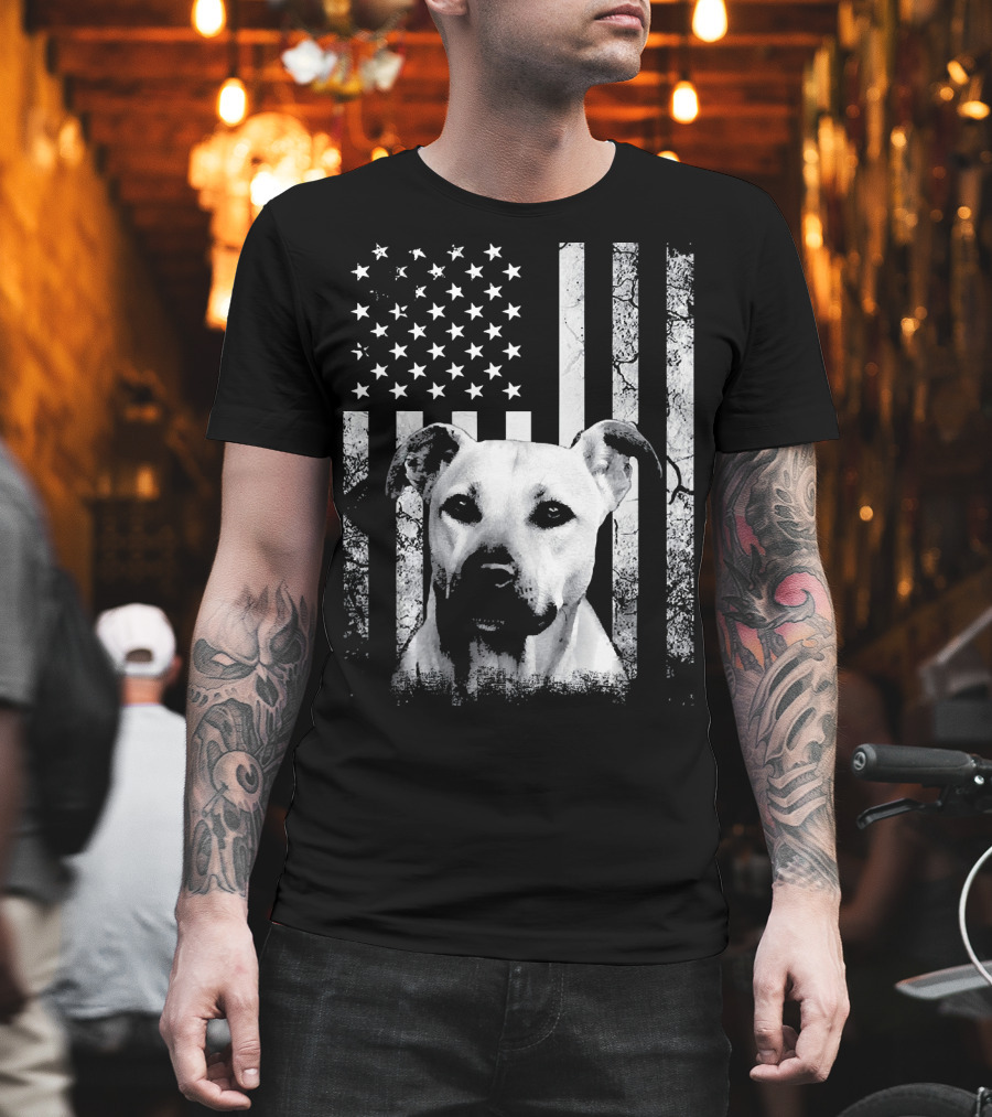 Black Mouth Cur with American Flag Fourth of July America Dog T-Shirt