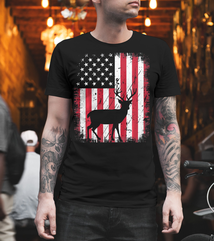Vintage Deer USA American Flag Fourth of July T-Shirt