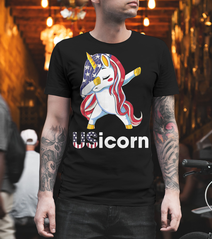 USA Flag Dabbing Unicorn USicorn Dress Stuff T-Shirt