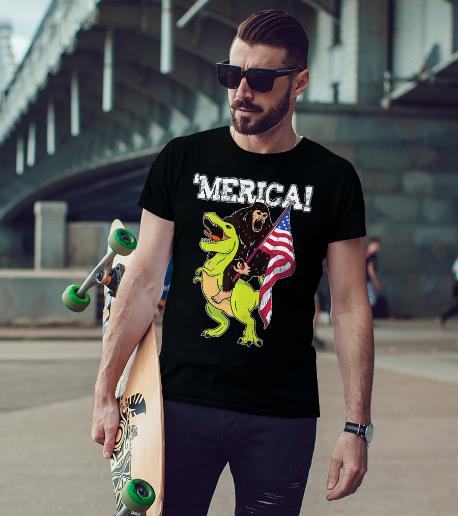 'Merica Bigfoot Dinosaur Fourth Of July Patriot T-Shirt
