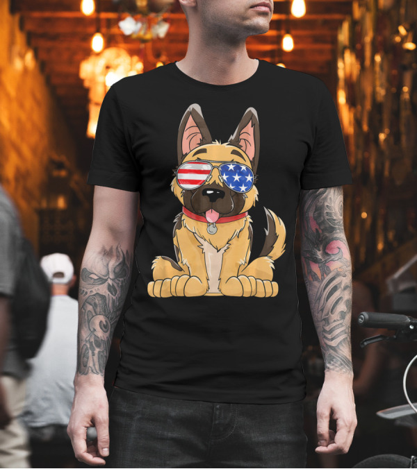 German Shepherd USA Flag Sunglasses T-Shirt German Shepherd USA Flag Sunglasses T-Shirt