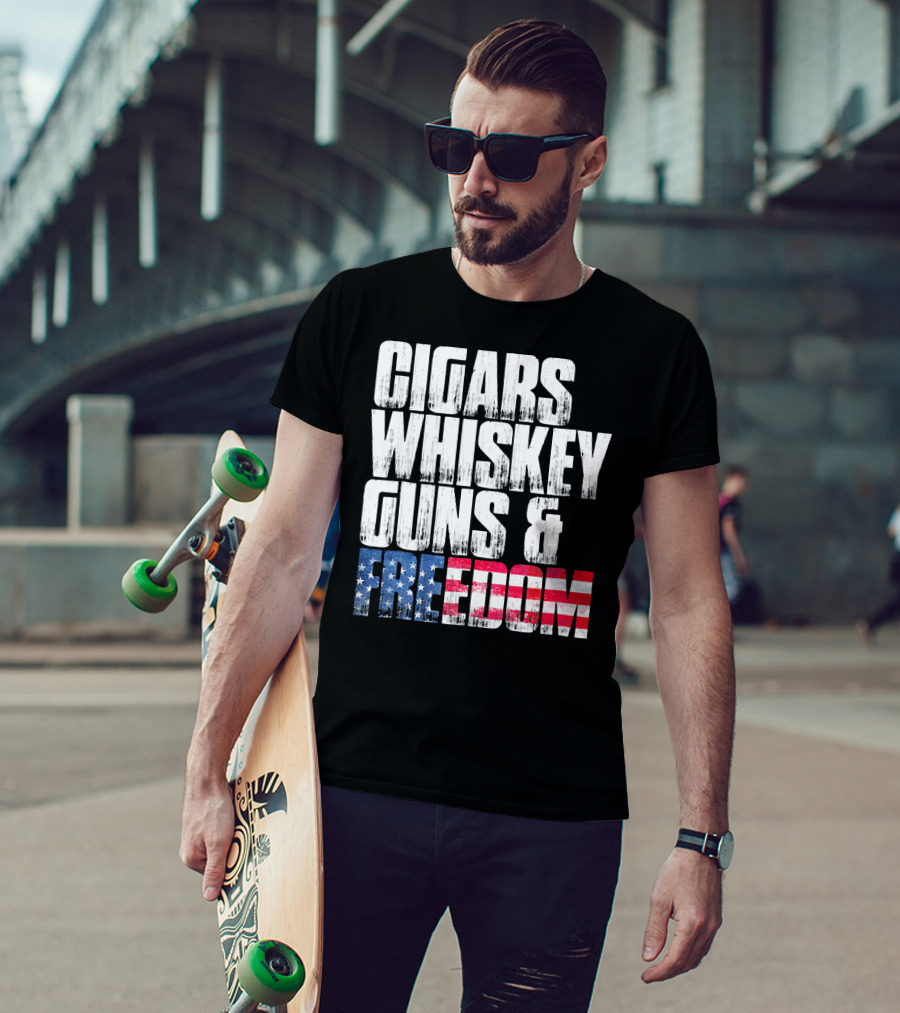 Cigars Whiskey Guns And Freedom USA Patriot T-Shirt