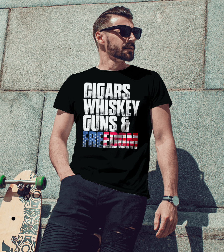 Cigars Whiskey Guns And Freedom USA Patriot T-Shirt