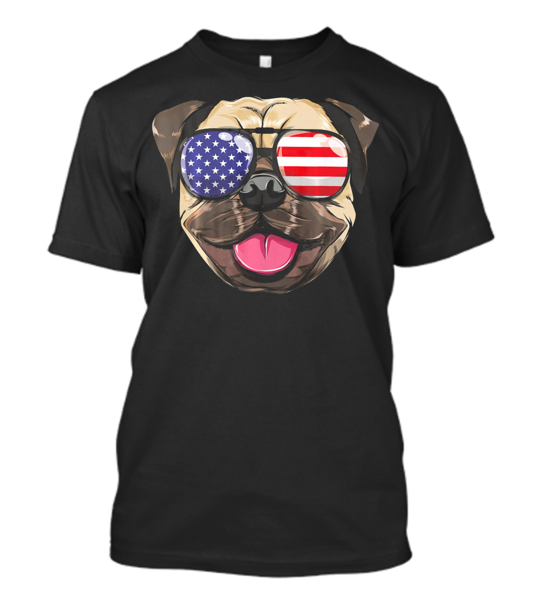 Pug Dog With American Flag Sunglasses Patriotic T-Shirt
