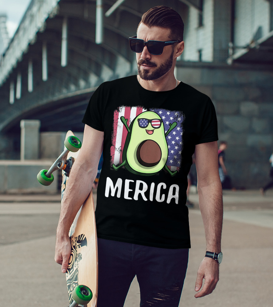 MERICA Avocado USA American Flag T-Shirt