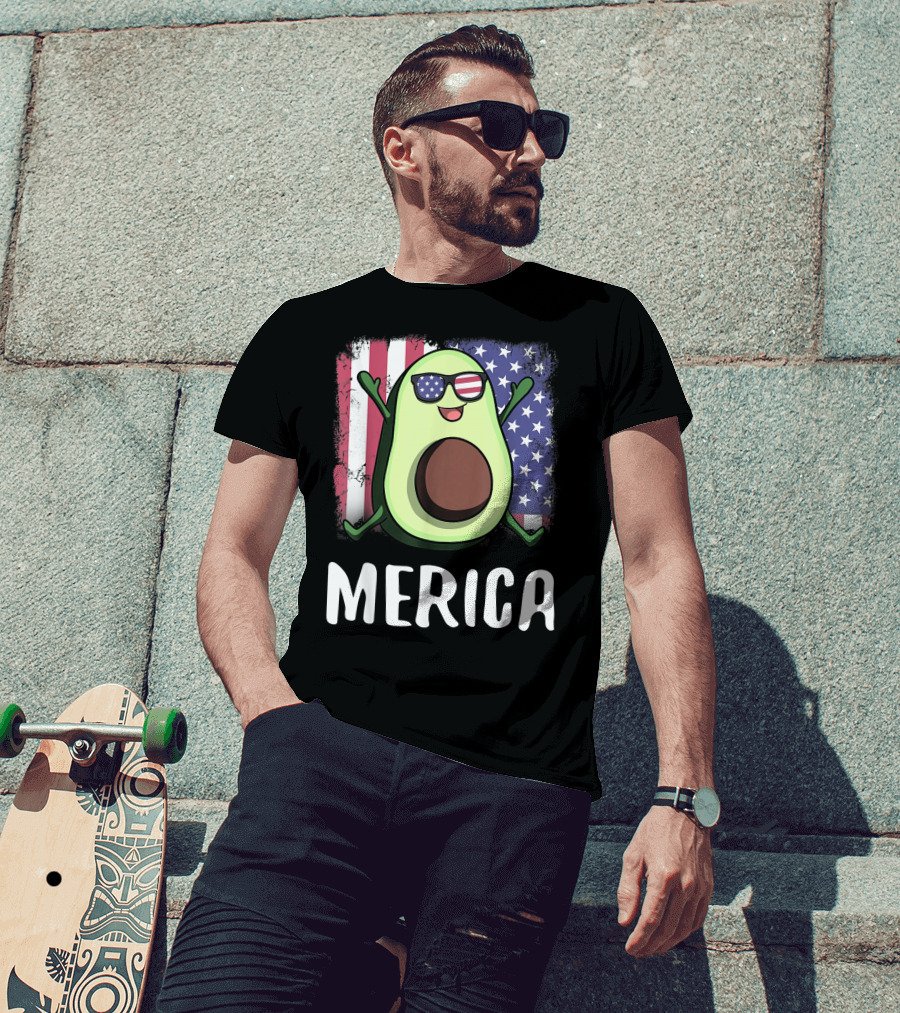 MERICA Avocado USA American Flag T-Shirt