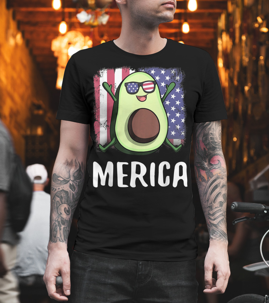 MERICA Avocado USA American Flag T-Shirt