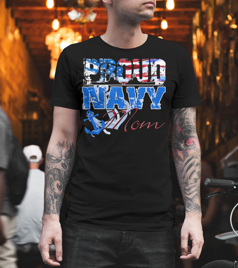 Proud Navy Mom Patriotic Sailor Anchor Graphics T-Shirt