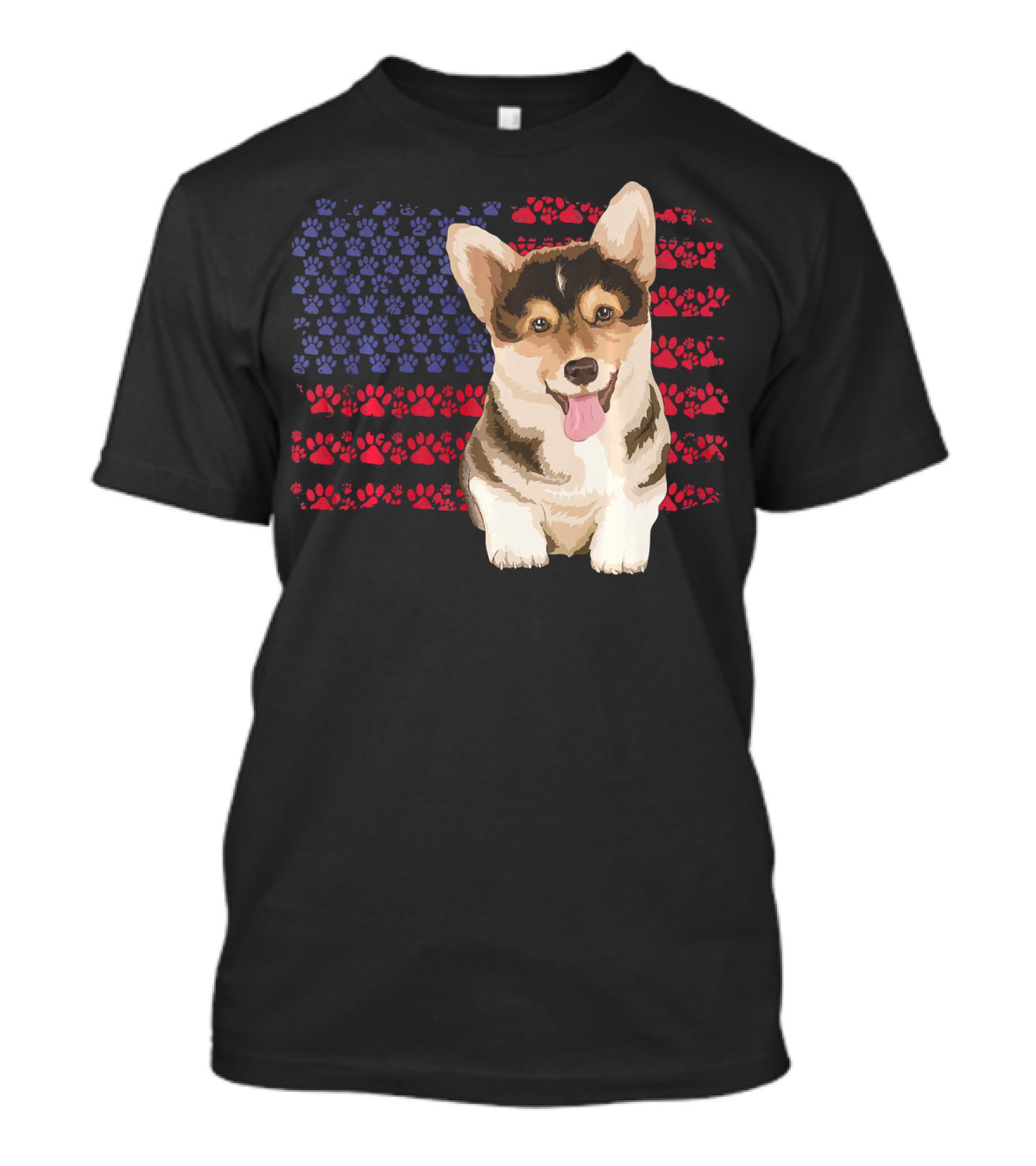 American Flag Corgi Dog With Paw Prints T-Shirt
