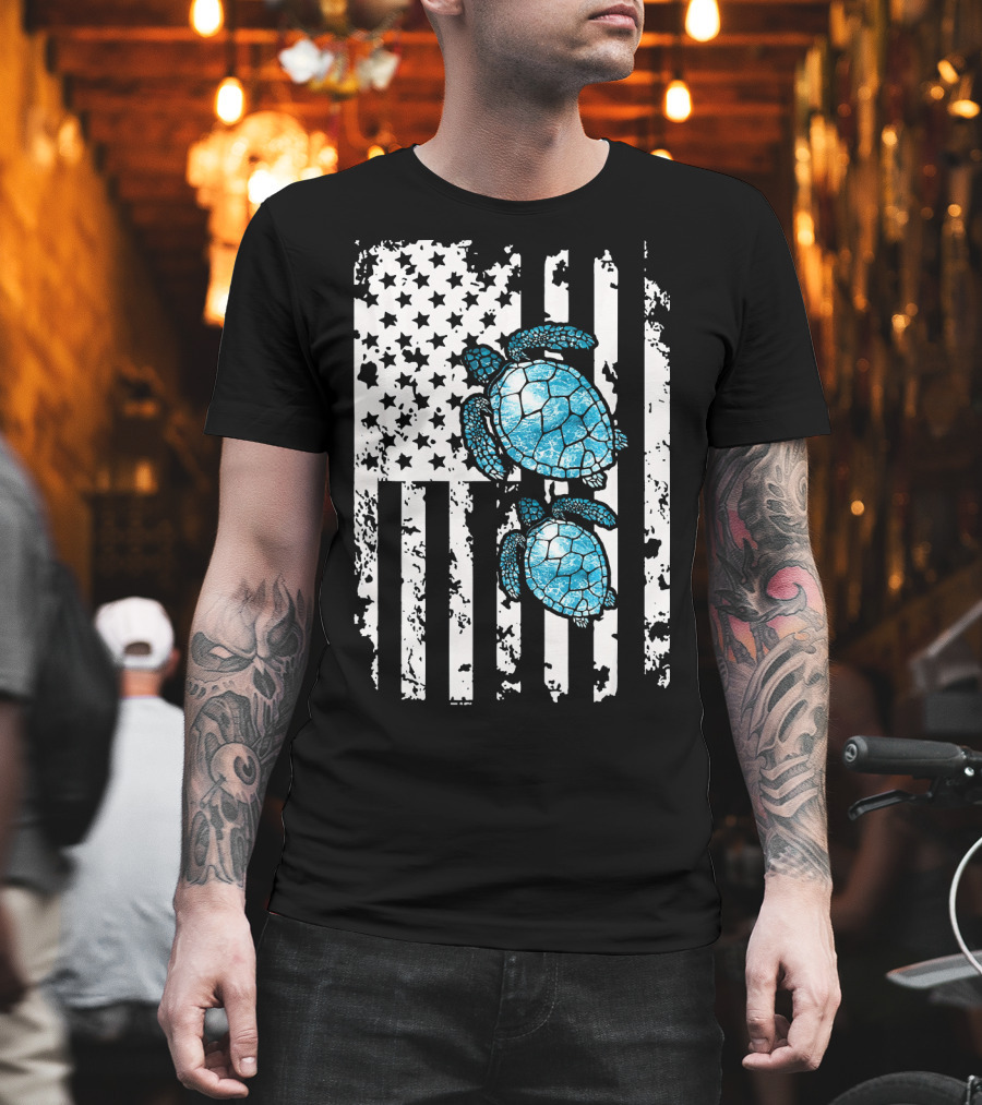 SEA Turtle SEA Turtle American Flag T-Shirt